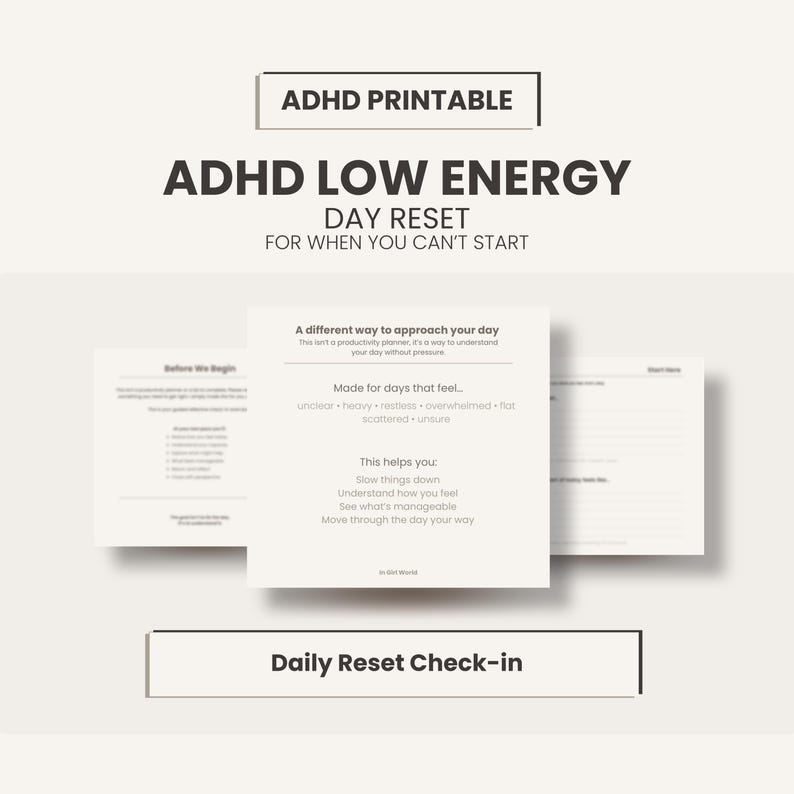 ADHD Reset Workbook | Low Energy Day Planner | Gentle Daily Check-in ...