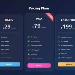 Interactive Pricing Table UI Kit | Japandi Dark Mode Component (Digital Download)