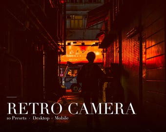 レトロカメラLightroomプリセット、デスクトップおよびモバイル用XMPファイル10個、ビンテージフィルム写真編集
