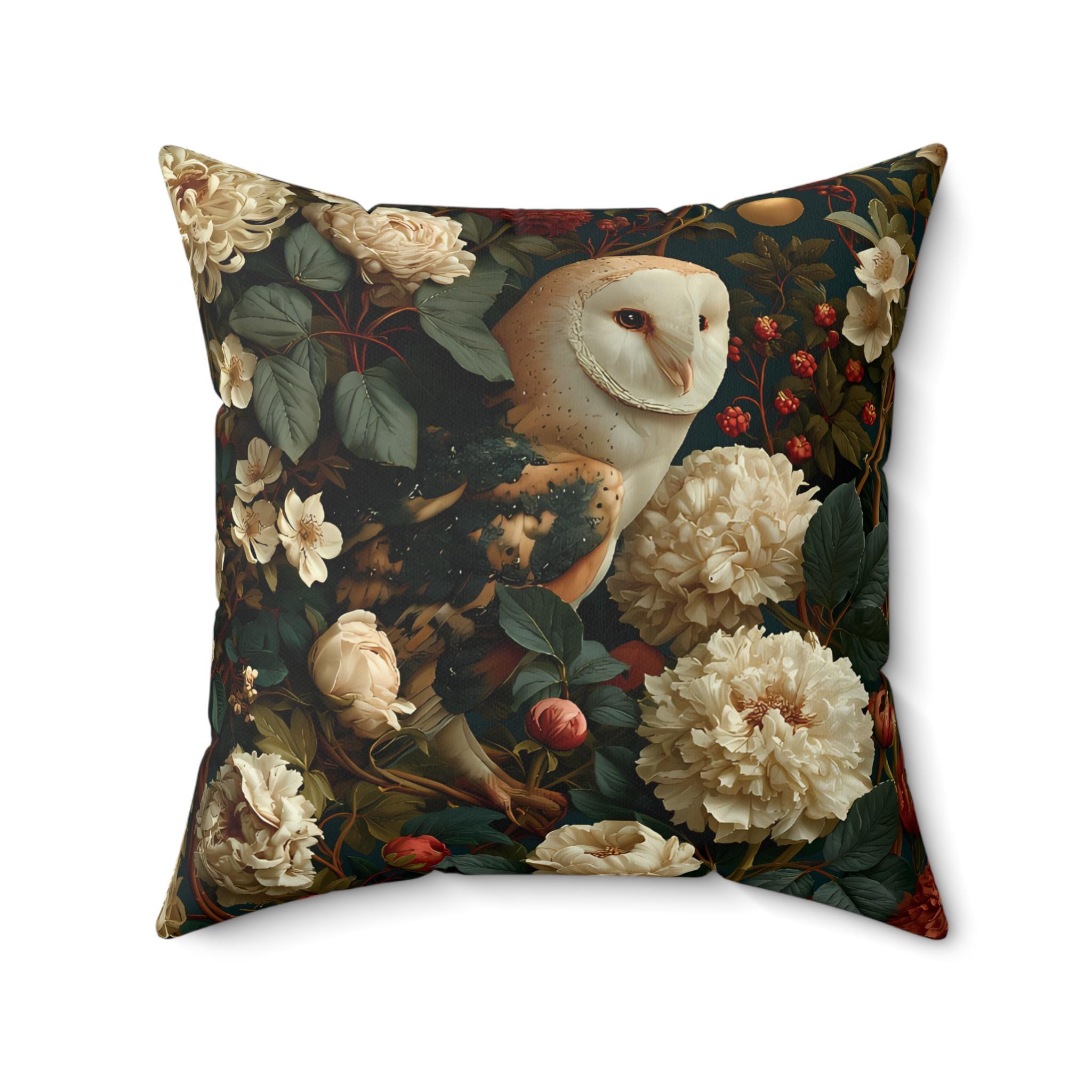 Barn Owl Among Vintage Roses Pillow | Floral Wildlife Decorative Pillow