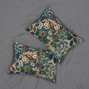Vintage Floral Bouquet LUMBAR Pillow | Teal Blue Botanical Throw Pillow image 5