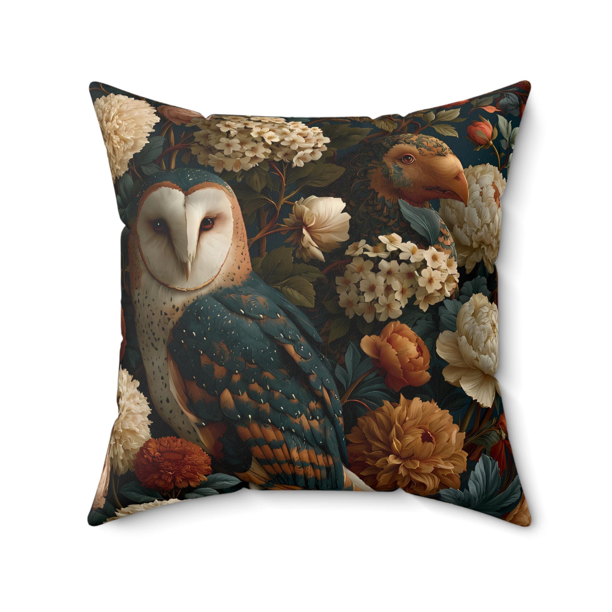 Vintage Barn Owl Floral Pillow | Decorative Throw Pillow