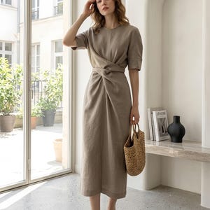 chinese dress ladies Canyon Linen Midi Dress Wheat / L main image 0