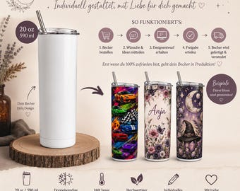 Vaso térmico personalizado de 590 ml | Tu diseño personalizado | Taza individual de acero inoxidable | Idea de regalo | Magia de brujería