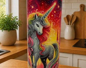 Unicorn Tumbler 20oz Colorful | Thermal Mug with Straw | Stainless Steel Drinking Mug | Fantasy Mug | Gift Idea for Women