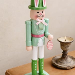 Handcrafted Wooden Bunny Nutcracker, Easter Spring Decor, Cartoon Rabbit Ornament