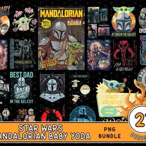 21 designer Starwar Mandalorian Baby Yoda PNG-paket, Baby Yoda Png, Mandalorian Starwars-design, Dadalorian The Child, digital nedladdning