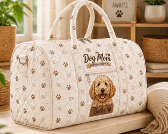 犬好きママへのギフトダッフルバッグ、パーソナライズされたママへのギフト、犬好きバッグ、犬好きママへのギフト、ペットの名前と犬種をカスタマイズ、犬好きママバッグ、素晴らしい冒険バッグ