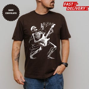 Camiseta con guitarra esqueleto: Camiseta gráfica de Halloween de banda de rock imagen 7