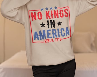 No Kings in America V-Neck Shirt: Patriotic USA Tee
