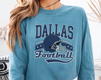 Dallas Football Comfort Colors Shirt, Vintage Helmet Graphic Tee, Washed Pigment Dyed T-Shirt, Unisex Game Day Top, Dallas Fans FSM1