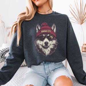 Kansas City Football Fan Sweatshirt, Cool Wolf Beanie Pullover, Funny Game Day Hoodie, Vintage Style Team Spirit Crewneck Gift image 4