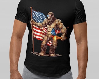 Patriotic Bigfoot T-Shirt: Funny 4th of July Sasquatch Beer BBQ