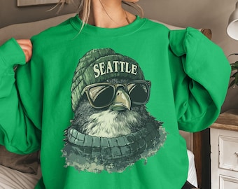 Sudadera de fútbol americano de Seattle: Cuello redondo con mascota vintage, ropa para el día del partido.