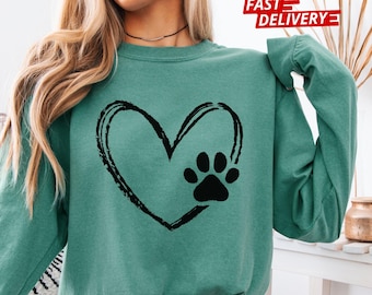 Dog Paw Heart Shirt, Dog Mom Shirt, Dog Lover Gift, Comfort Colors Shirt
