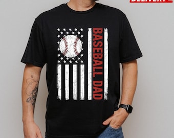 Baseball Dad Shirt, American Flag Baseball Shirt, Baseball Father Gift, Patriotic Baseball Shirt, Baseball Fan Shirt, USA Baseball Dad Tee
