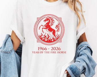 Fire Horse Shirt, 1966 2026 Zodiac Horse Graphic Tee, Year of the Fire Horse Design, Chinese Zodiac Aesthetic Artwork,Comfort Color Shirt