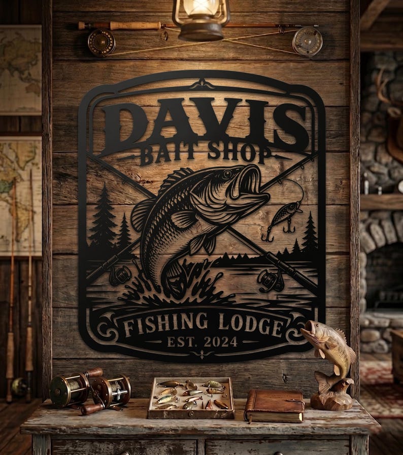 Personalized Fish Metal Sign, Custom Fishing Wall Art, Lake House Decor ...