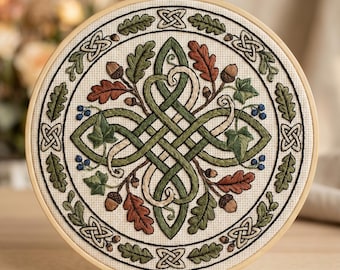 Celtic Embroidery Kit – Oak Leaf Acorn Woodland Knotwork Craft (Beginner-Friendly)