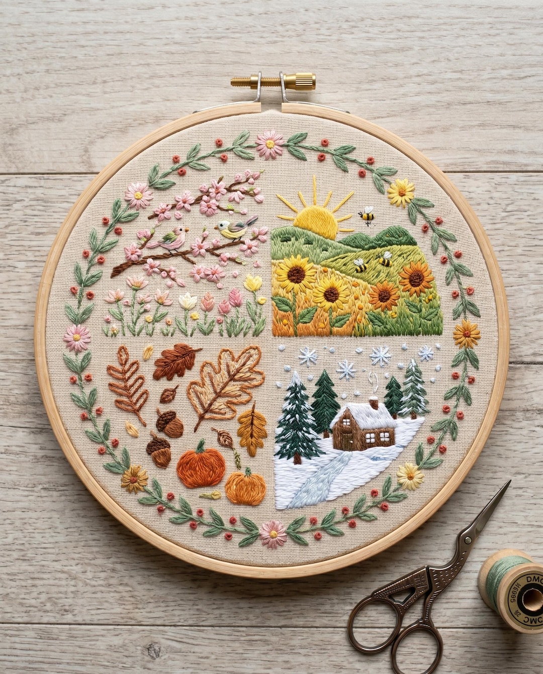 Four Seasons Embroidery Kit - Landscape Nature DIY Needlework ...