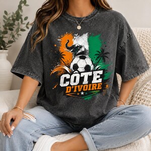 Côte D'Ivoire Elephant Soccer Flag Palm Tree Vintage Washed Cotton T-Shirt, Custom Soccer Lover Gift Unisex Sports Tee