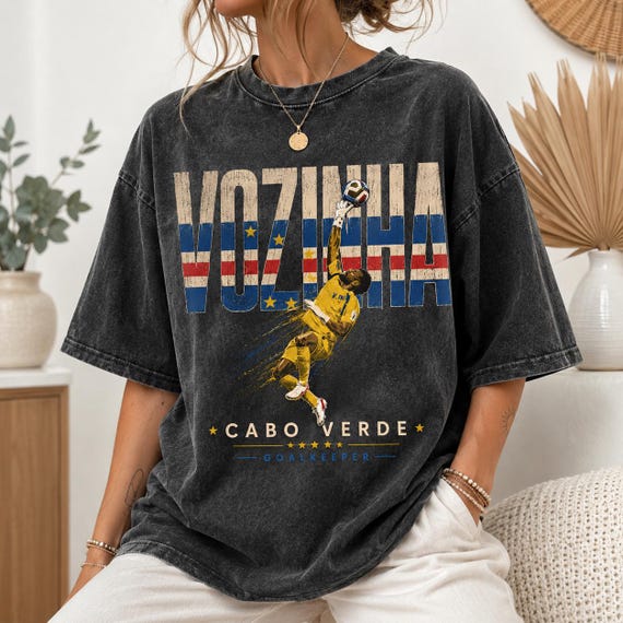 Vozinha Cabo Verde Flag Save Action Vintage Mineral Wash Black Cotton T-Shirt, Custom Soccer Fan Oversized Tee, 3 Color Options