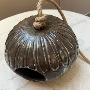 Handmade  Bird Feeder & Garden Lantern | Rustic  Bird Feeder | Bronze Glazed Bird Pod | Wildlife Garden Decor | Artisan Ceramic Lantern