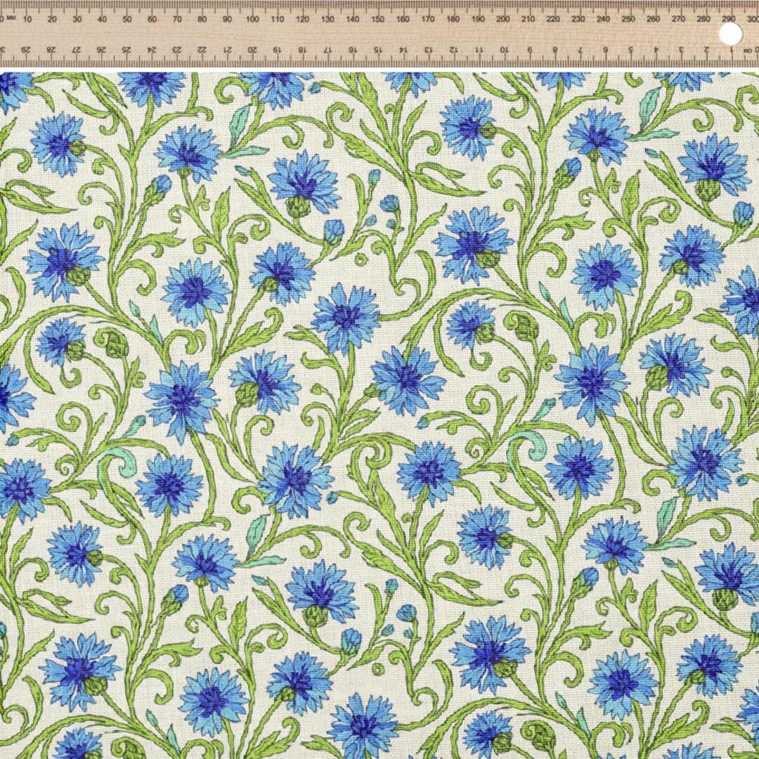 Floral Vibrant Blue Pattern, Fabric by the Meter, 147 Cm Wide ...