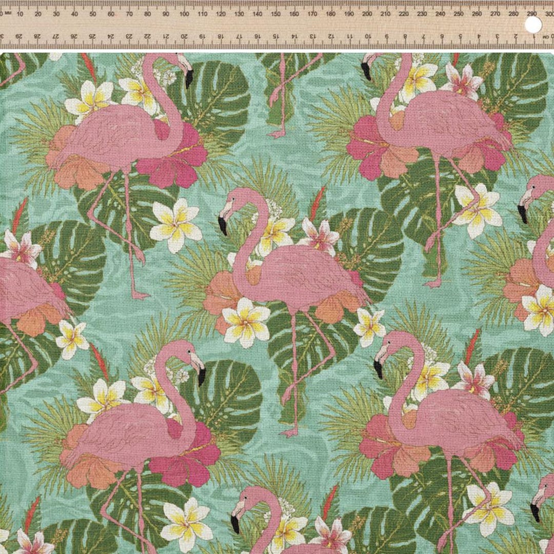 Tropical Flamingo Floral Pattern, Fabric by the Meter, 147 Cm Wide ...