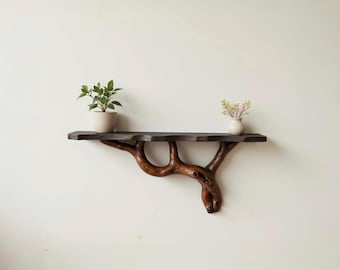 Floating bookshelf tree driftwood branch shelf art solid wood bookcase