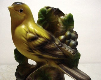 Vintage Ceramic Yellow Bird Figurine, Handpainted Stamped And Numbered, Knick Knack Decor