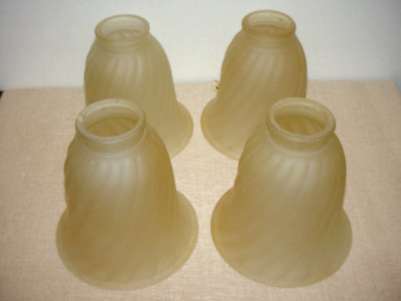 Set Of 4 Matte Gold Glass Shades Globes For Down Lighting Twist Design Ceiling Fan Globes