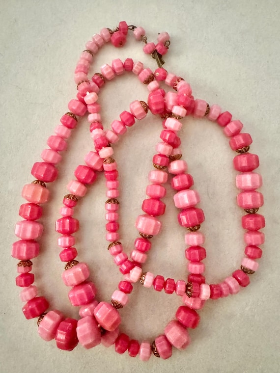 Mid-century Pinks Plastic Bead Necklace - Unique