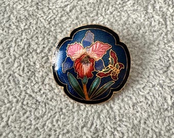1970s Vintage Enamel Cloisonné Iris Flower Petite Brooch Pin