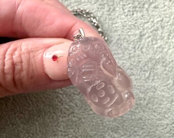 Vintage Pale Pink Jade Pendant, Lucky Dragon Carving