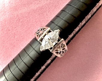 Stamped Sterling 2 CT Marquis Cut CZ Solitaire Ring - Size 8