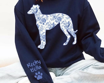 Custom Weimaraner Blue Toile Sweatshirt, Dog Mama Apparel, Embroidered Weim Mom Gifts
