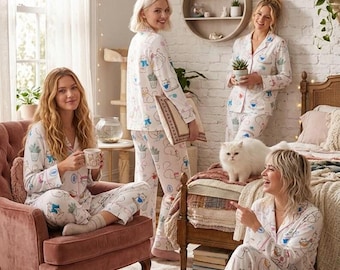 Cat Print Pajama Set – Kawaii Cartoon Sleepwear for Cat Lovers