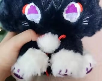 Black Cat Plush Toy, Gothic Kawaii Stuffed Animal, Spooky Anime Kitty Plushie Gift for Kids Collectors Room Decor