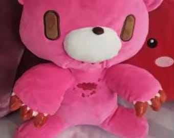 Creepy Pink Bear Plush – Gothic Horror Teddy, Cute Spooky Stuffed Animal, Dark Aesthetic Plushie Gift