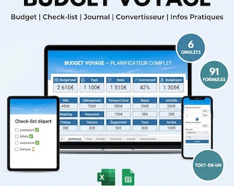 Travel Budget Excel Google Sheets | Expense Tracking Accommodation Transportation Activities | Automatic Dashboard | Download
