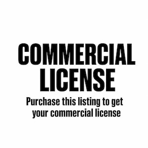 Peut inclure: Un graphique numérique avec du texte noir en gras sur un fond blanc. La ligne supérieure indique COMMERCIAL LICENSE en grandes lettres capitales, suivie du texte plus petit en dessous qui indique Purchase this listing to get your commercial license.