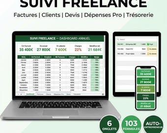 Freelance Invoicing Excel Google Sheets | Track Client Revenue and Invoices for Self-Employed Individuals | Automatic Dashboard | Download