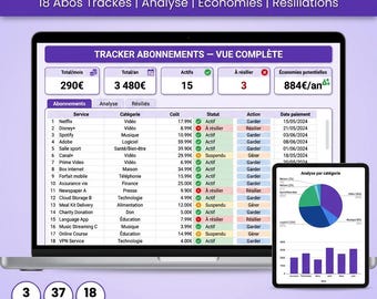 Subscription Tracking (Excel, Google Sheets) | Monthly, Annual, and Recurring Expense Management | Automatic Dashboard | Download