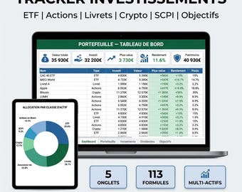 Investment Tracking Excel Google Sheets | Portfolio Management Stocks Savings Assets | Automatic Dashboard | Download