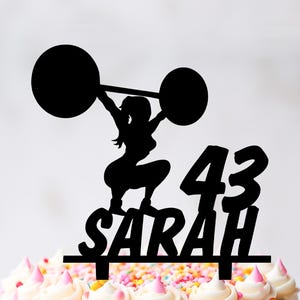 Weight Lifting Birthday Cake Topper, Strong Fitness Girl Topper, Personalized Name Age, Gym Workout Strong Woman Cake Decor, Fitness Gift