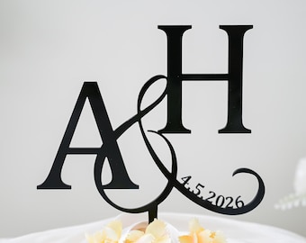 Adorno para pastel de bodas, monograma inicial personalizado con fecha, nombres personalizados para parejas, Sr. y Sra. Birde Novio, regalo de boda para despedida de soltera