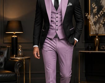 Men’s Black & Lavender Three-Piece Tuxedo Suit