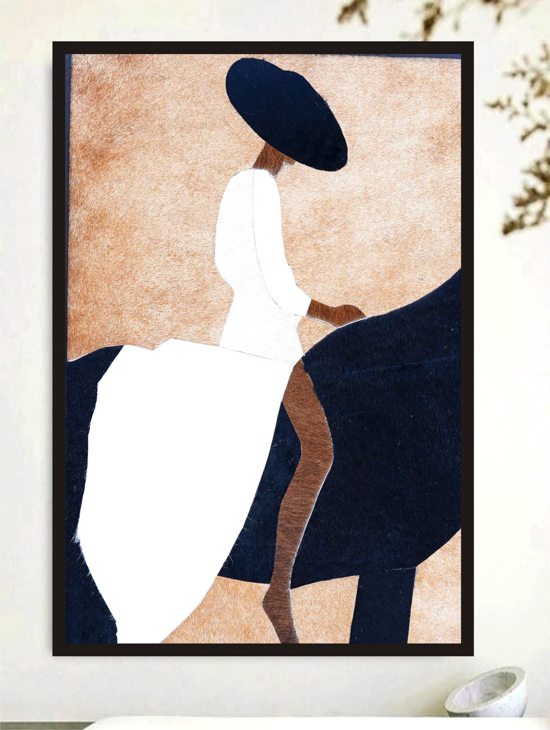 Handmade Leather Wall Art Abstract Split Face Portrait Black White ...