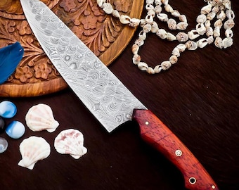 Cuchillo de chef de acero de Damasco forjado a mano / Cuchillos de cocina / Cuchillo para barbacoa / Regalo para chefs / Cuchillo de chef / Regalo de Navidad.